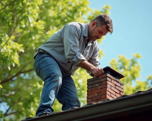 Portland Chimney Cleaning Expert on Rooftop Professional chimney cleaning in Portland by certified technician ensuring safe home heating